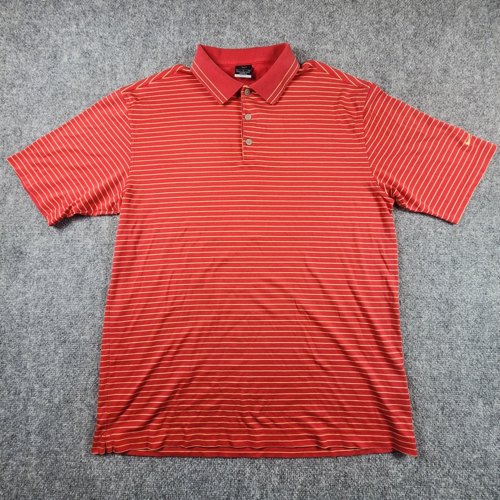 Nike Golf Dri-FIT Mens Large Red Striped Short Sleeve Polo Shirt RN 56323